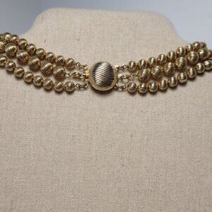 Sarah Coventry 3 Strand Gold Tone Beaded Necklace with Elegant Clasp